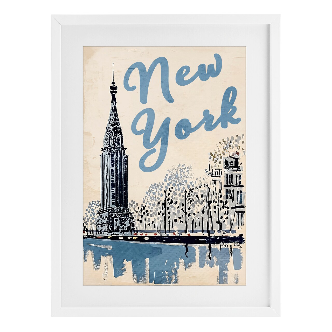 Stupell Industries Blue & Beige New York Travel Framed Print Under Glass, design by Annabelle Hall